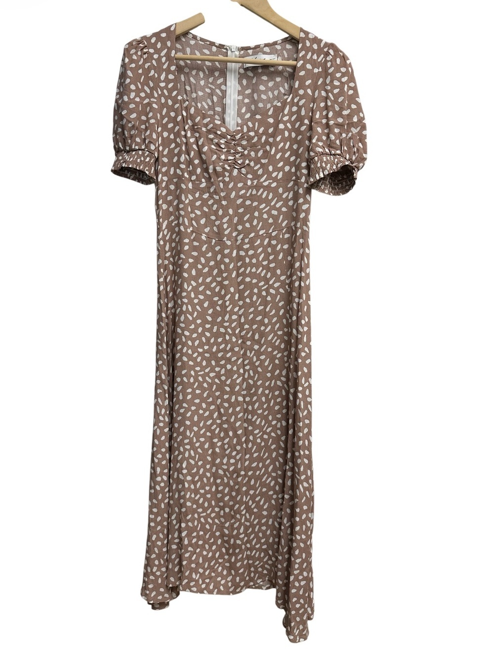 Petal + Pup | Blush Polka Dot Midi Dress | Puff Sleeve Cottagecore Dress | US 4 - Picture 3 of 5